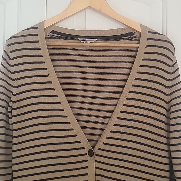 Volcom Tan and Black Striped Cardigan Cotton Blend Light Weight Size S - Picture 2 of 11